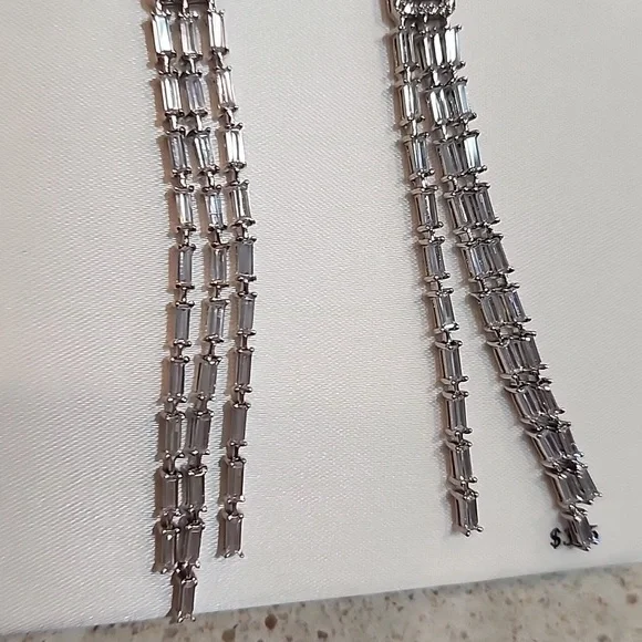 Valentines Gift Sterling Silver Cubic Zirconia Dangle Earrings Date Night Nwt - Picture 2 of 6